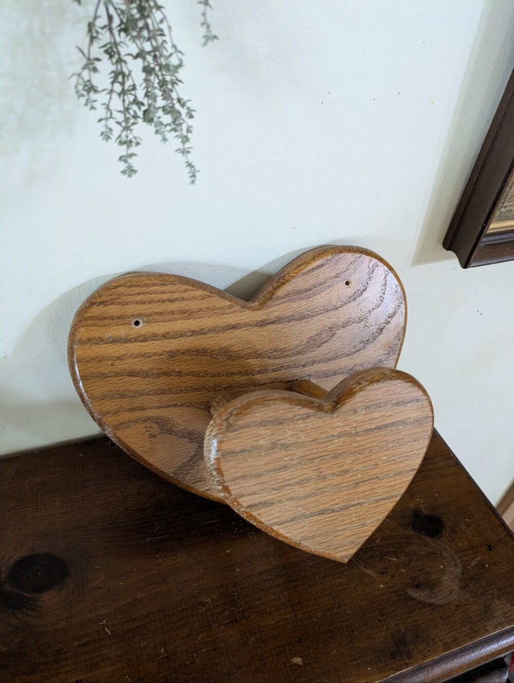 Vintage 80s/90s Solid Oak Wooden Heart Quilt & Blanket Hanger Wall Mount Rack